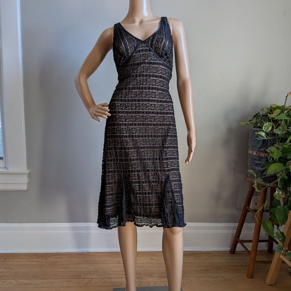 Vintage Y2K New York & Co Black Lace Midi Dress Cocktail Siren Size Small